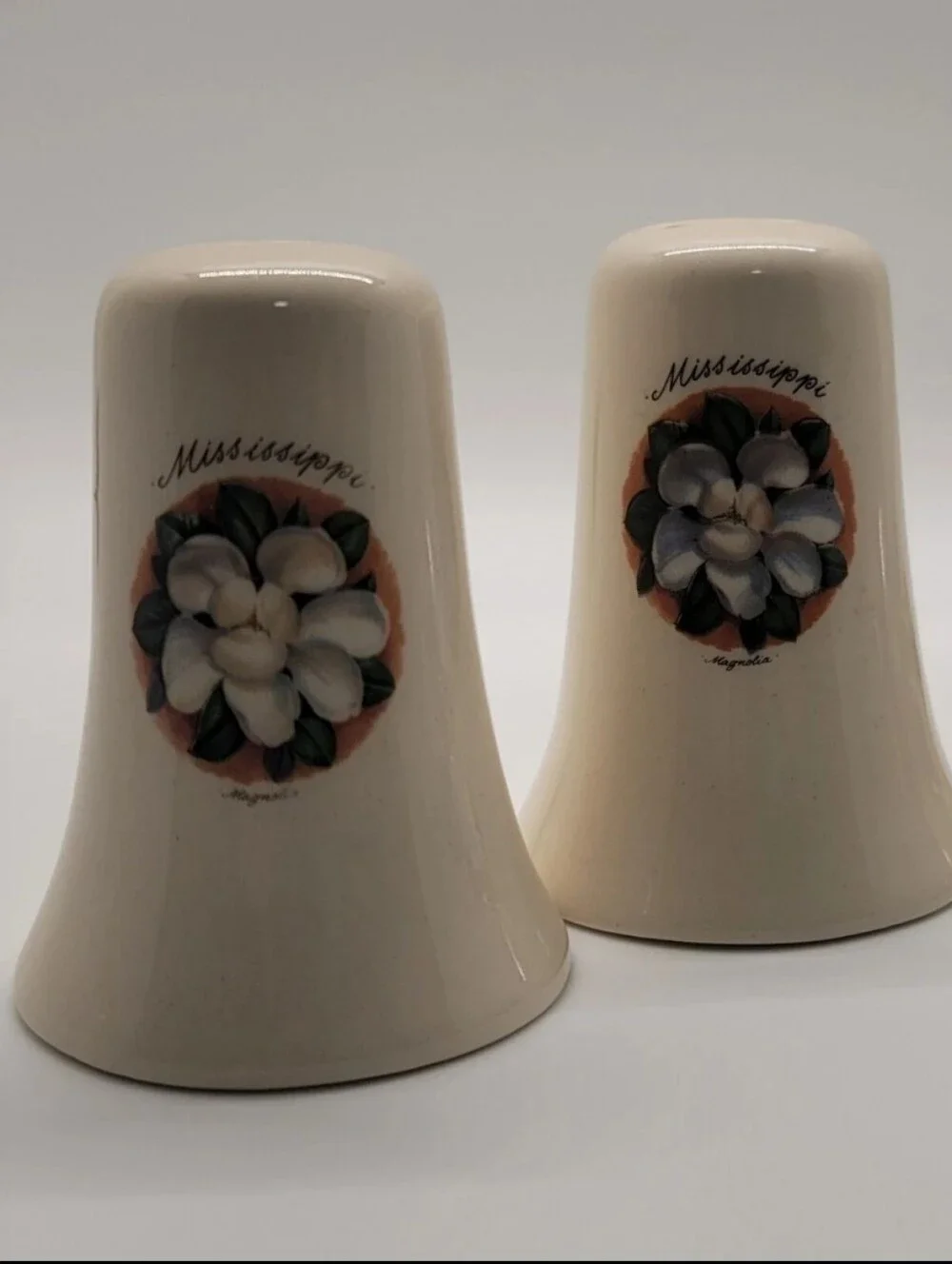 Mississippi Magnolia Ceramic Salt & Pepper Shakers - Cream with Floral Decal